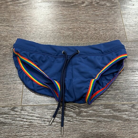 2(X)IST Men’s Swim Brief – Size Small – Navy with Rainbow Trim - Picture 4 of 8